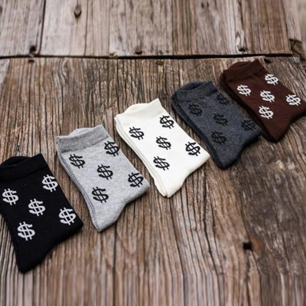 

New Men's 1 Pair Breathable Spring Dollar Signs Money Design Long Cotton Man Socks Comfortable Soft Socks Male Crew Casual Socks