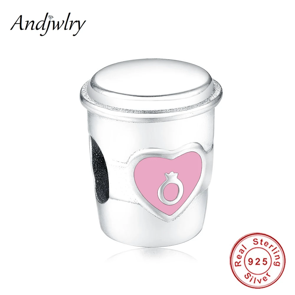 Подходят к оригиналу Pandora талисманы браслет 925 пробы серебро талисманы сердце розовый эмаль кофе бусины «чашка» изготовление Berloque DIY ювелирные изделия