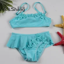 От 2 до 12 лет для маленьких девочек, купальник-бикини для девочек Купальник, Детские купальники с цветочным рисунком комплект из двух предметов, детская одежда для плавания Falbala купальный костюм для младенцев