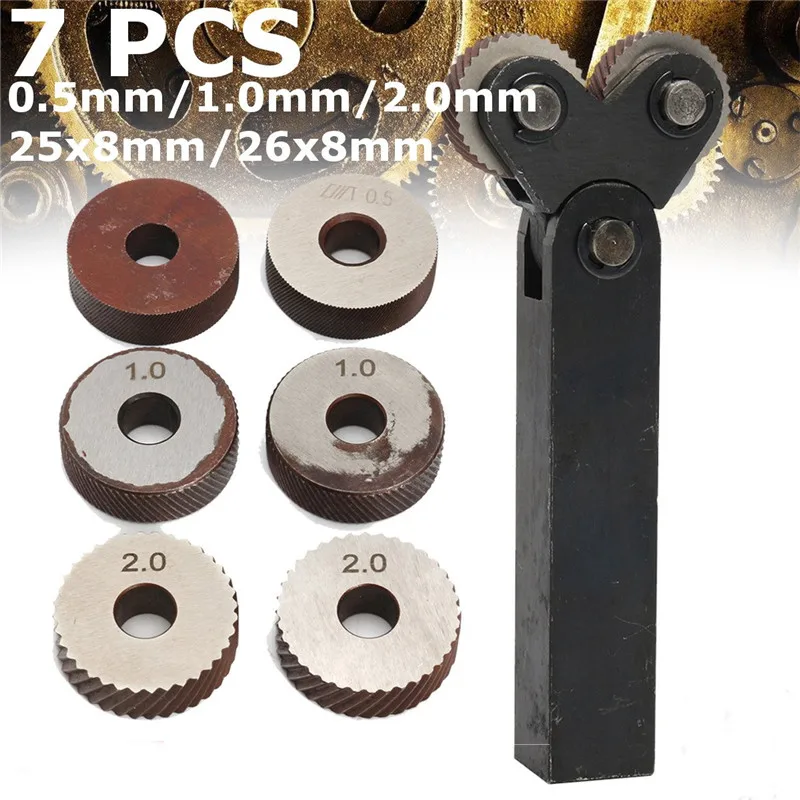 

7Pcs/Set Steel Knurling Tool Diagonal Dual Wheel Linear Knurl Kit Lathe Cutter Machine Tools Accessories 0.5mm/1mm/2mm New