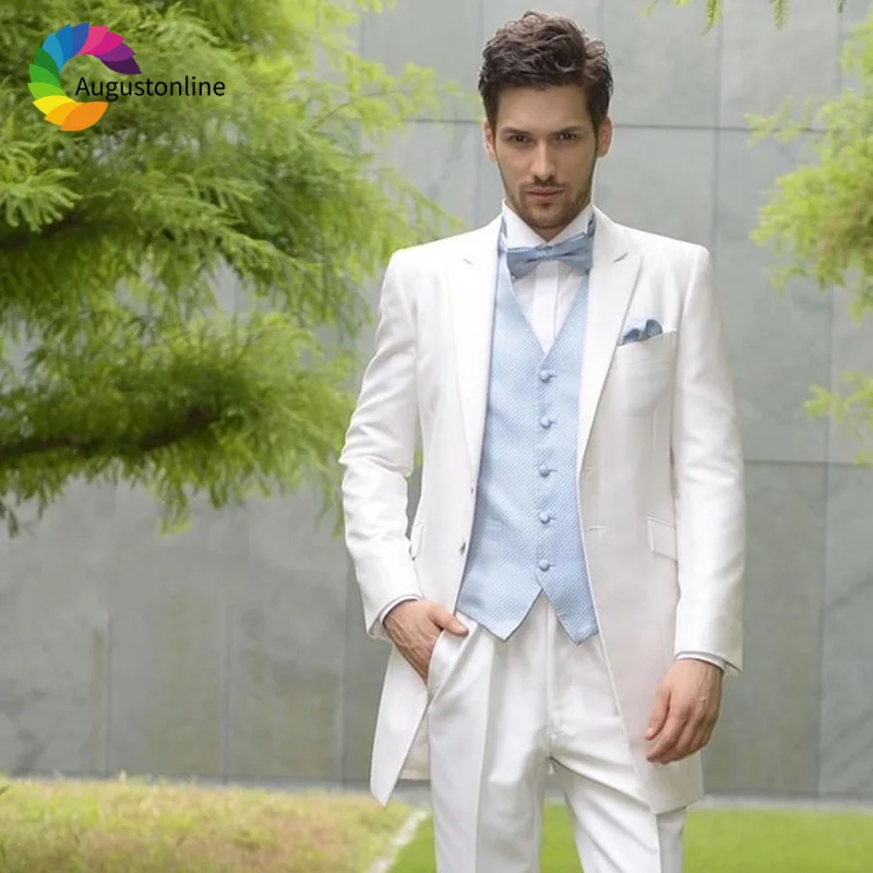 

White Wedding Men Suits Groom Wear Tuxedos 2 Pieces (Jacket+Pants) Bridegroom Suits Best Man Prom Blazer costume homme