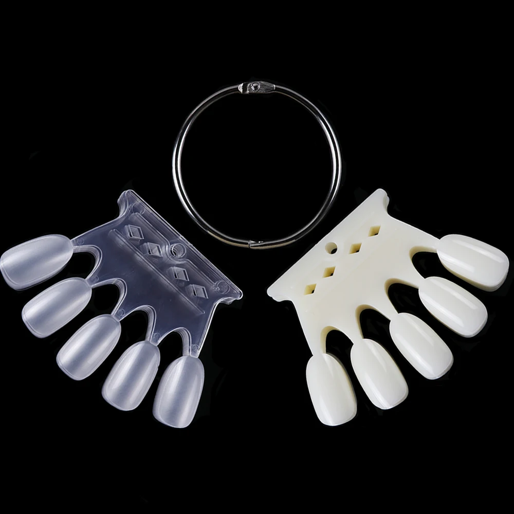 

5*10pcs False Nail Tips Set Round Shape Clear Natural Black White Faux Ongles Practise Nail Gel Color Card Display Tool