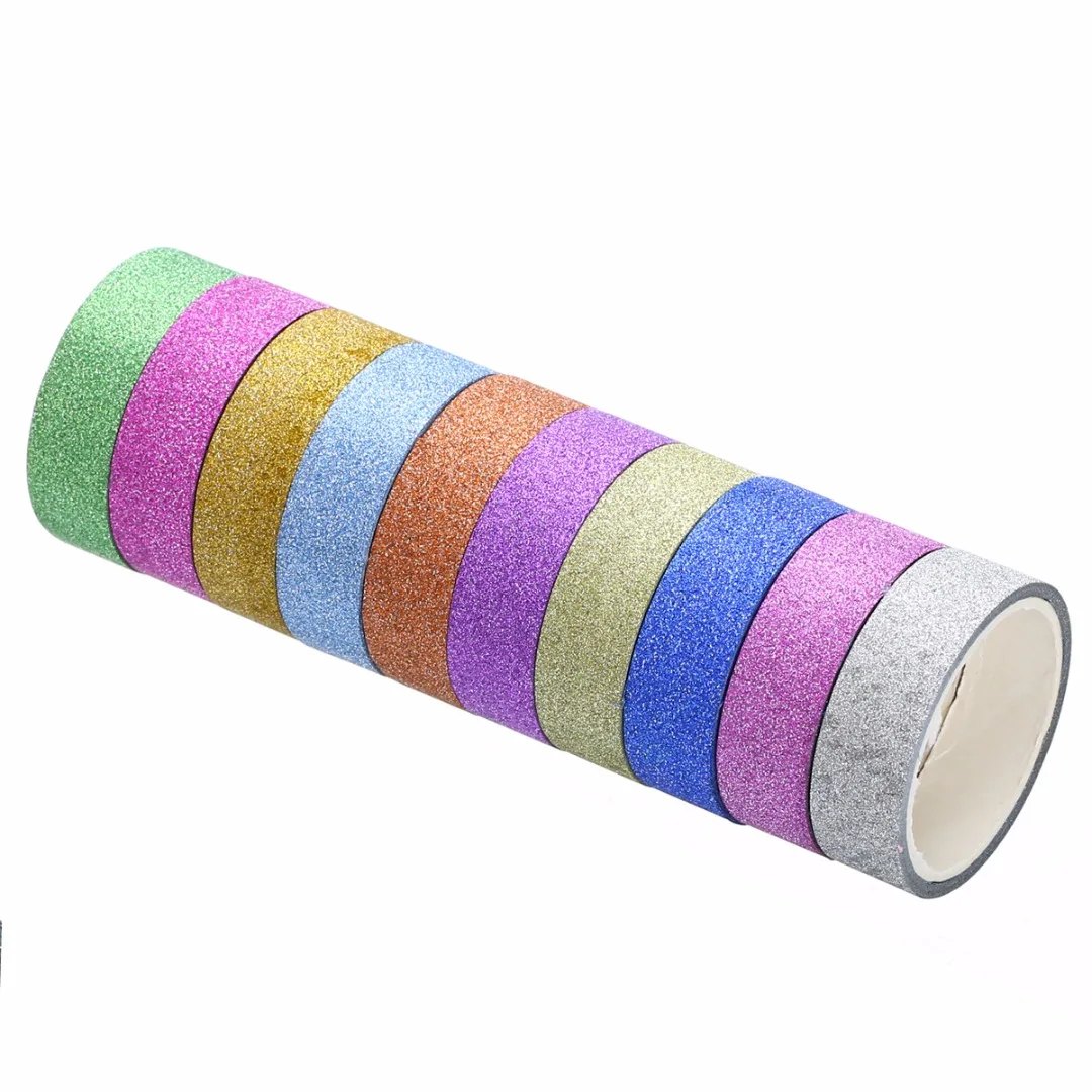 10 Rolls Glitter Washi Paper Adhesive Tape DIY Craft Sticker Colorful