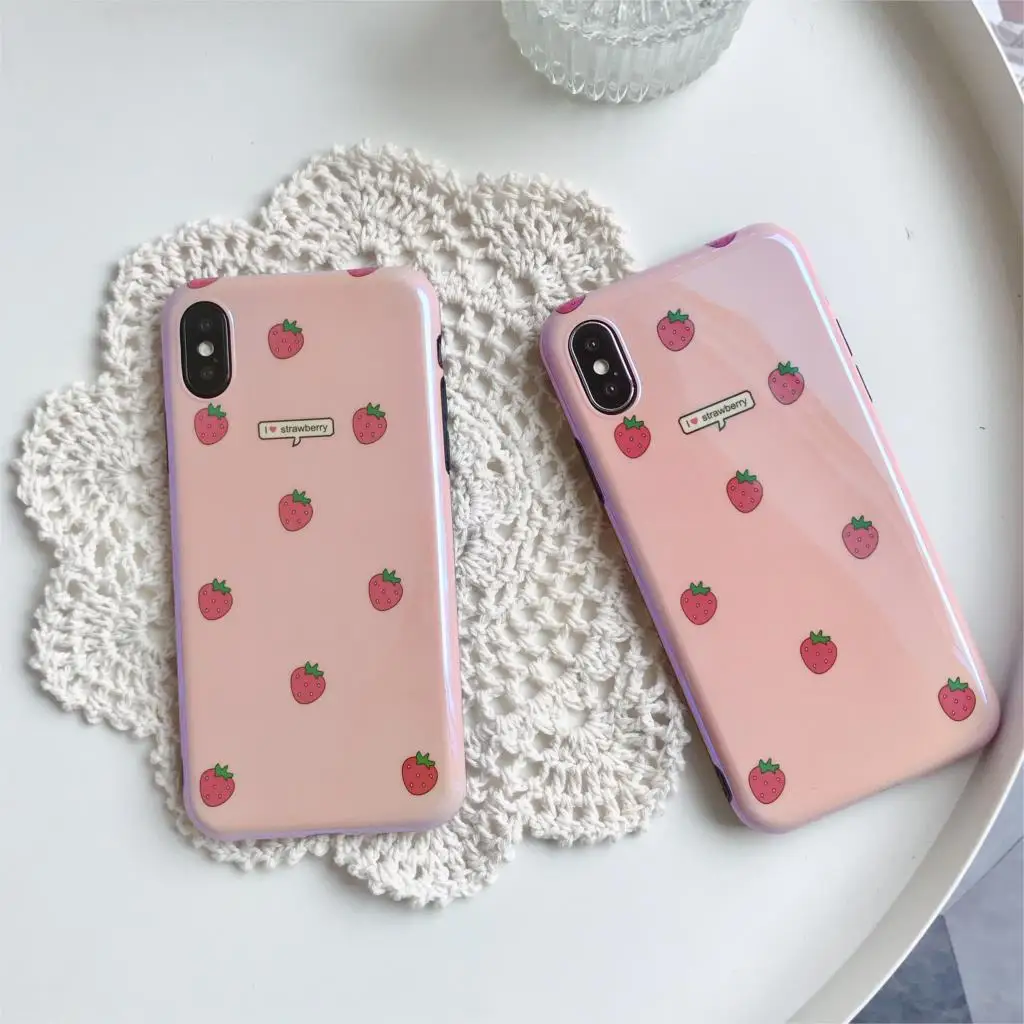 

Blue light IMD Funda for iphone X Case Summer Fruit Strawberry Phone Case for iphone 6 6S 7 8 Plus 10 X XR XS Max Cover for Capa