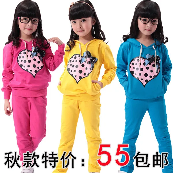 

Girls child spring and autumn 2014 medium-large female child sweatshirt sportswear long sleeve length pants