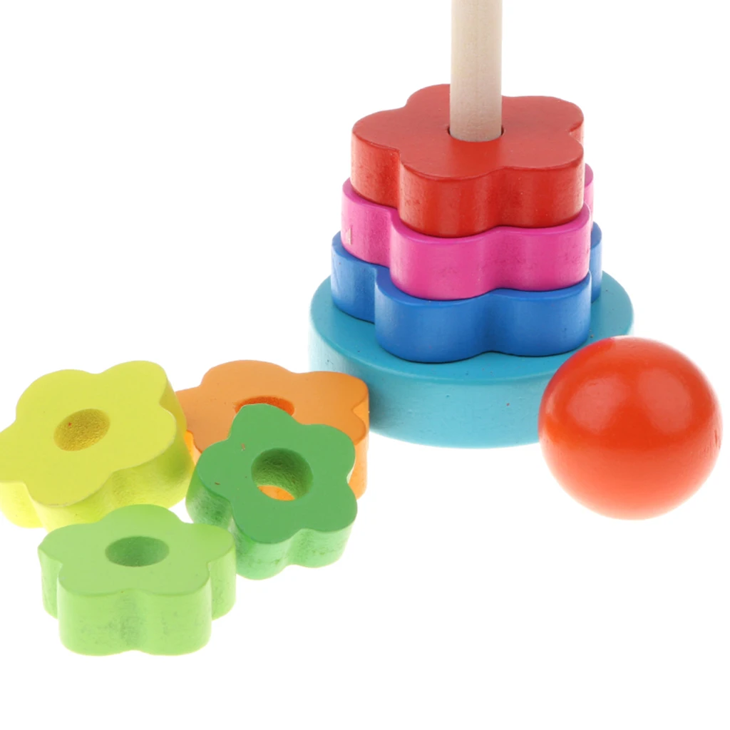 Wooden Rainbow Rings Stacking Tower for Kids, Early Educational Toys for Baby Girls Toddlers Boys Baby Toys