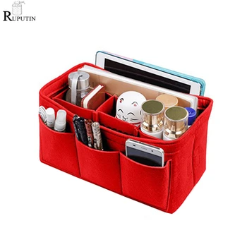 

RUPUTIN Felt Cloth Makeup Bag Organizer Insert Bag Women Travel Cosmetic Storage Bags Girl Toiletry Liner Multi-pocket Mummy Bag