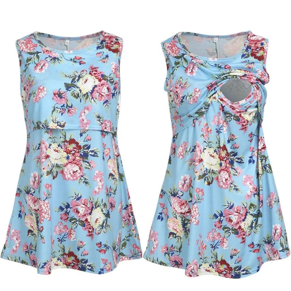 Summer Nursing T-shirt Maternity Tops Breastfeeding Print T-shirts Sleeveless Tees Pregnancy Feeding Gravidas Pregnant Clothing