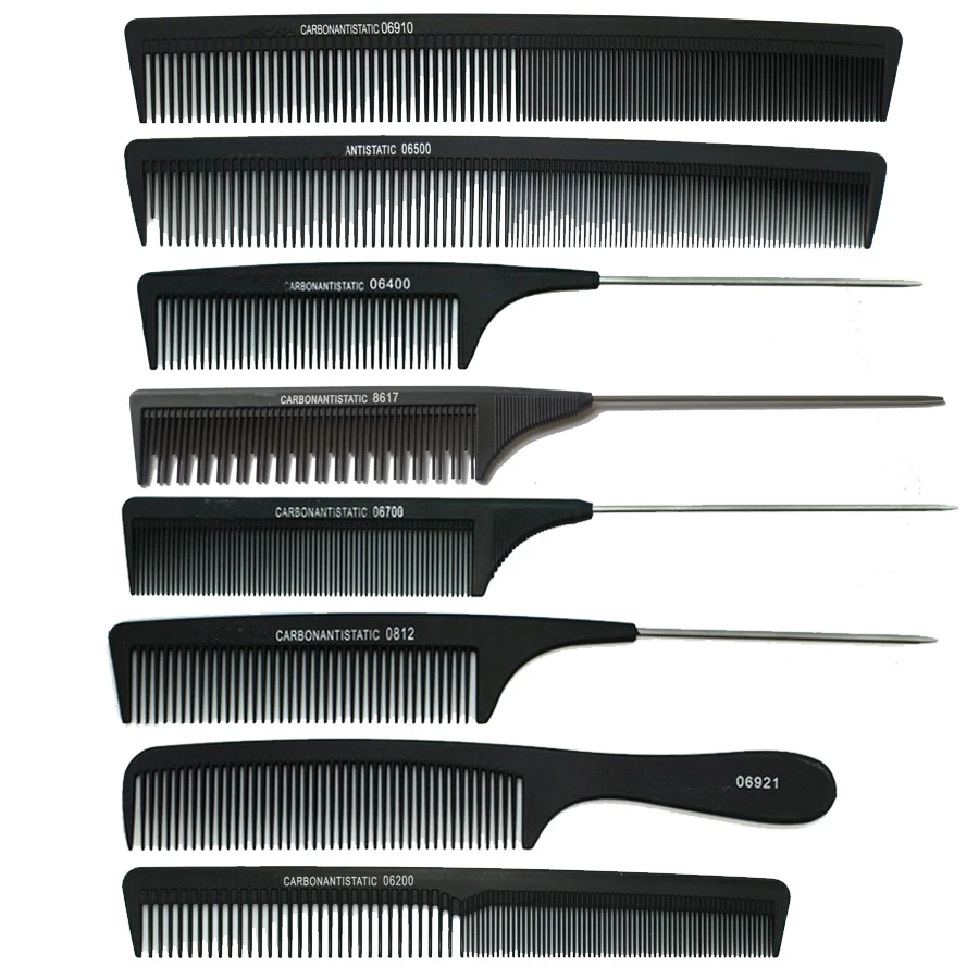 8 pcs/set Black Professional Combs Hairdressing New Tail Comb Two