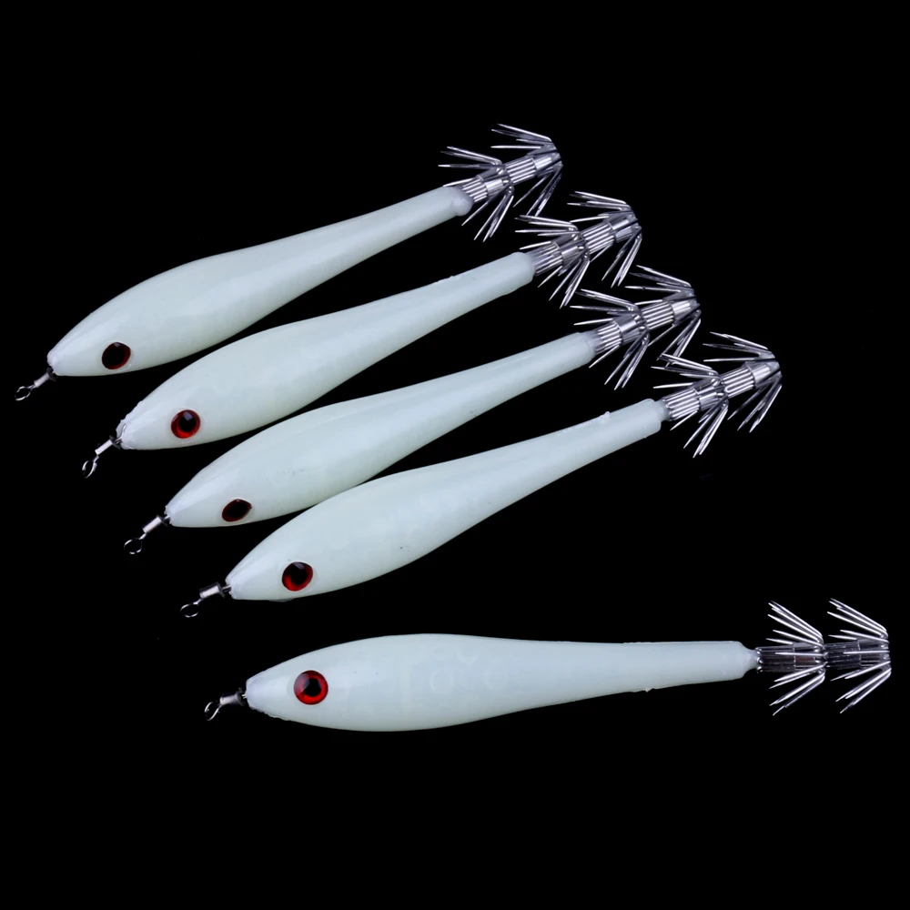 

50Pcs Luminous Squid Hook Umbrella Wood Shrimp Luminated Sea Fishing Fluorescent Squid Cuttlefish Sleeve Jig Fishing Lure