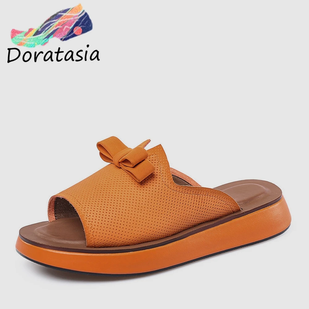 

DORATASIA Brand New Fashion Ladies Flat With Bowtie Hollow Women Shoes Woman Casual Outside Summer Slippers Girl Shoes Female