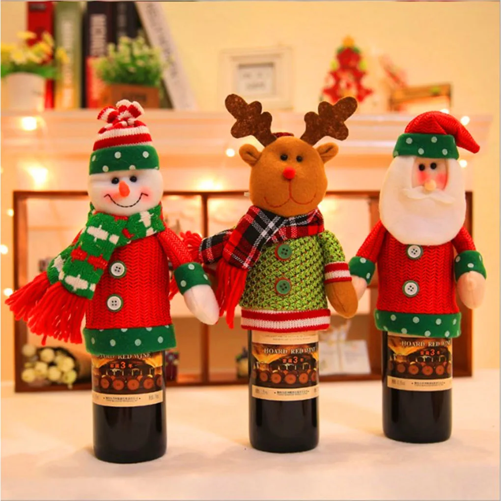 

Christmas Santa Claus Snowman Elk Wine Bottle Cover Home Xmas Party Decor Supplies