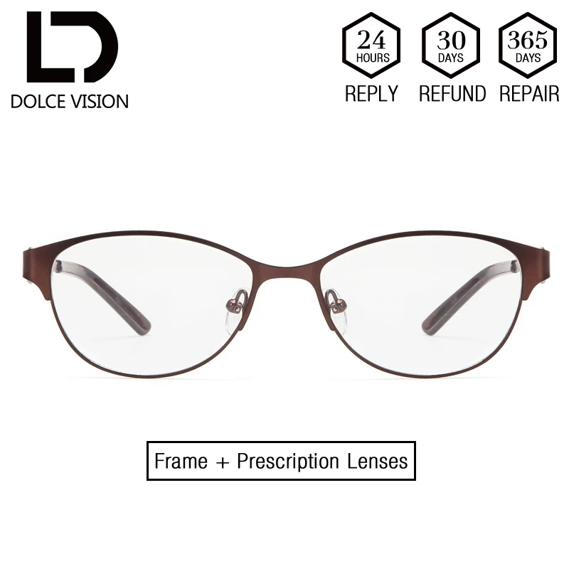 

DOLCE VISION Oval Women Glasses Vintage Design Spectacles Prescription Lens Eyeglasses Metal Hollow Frame Glasses Diopter Women