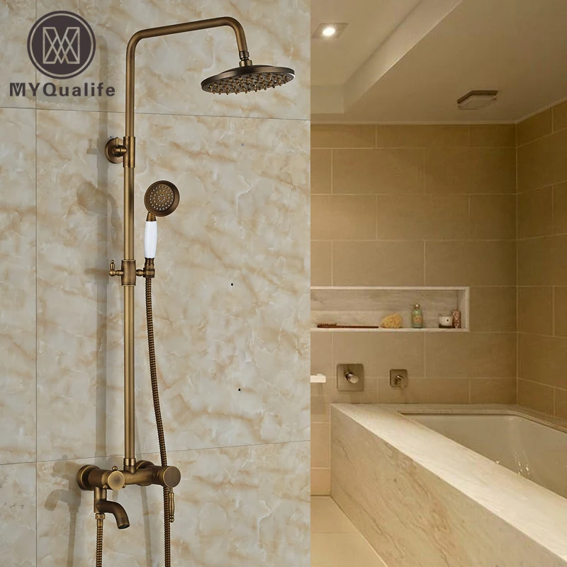 Brass Antique European Shower Faucet Single Handle 8" Rainfall Shower