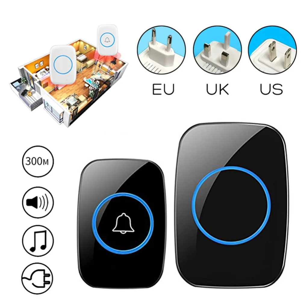 

Hot Sale Welcome Doorbell Intelligent Wireless Doorbell Waterproof 300M Remote EU AU UK US Plug smart Door Bell Chime#292938