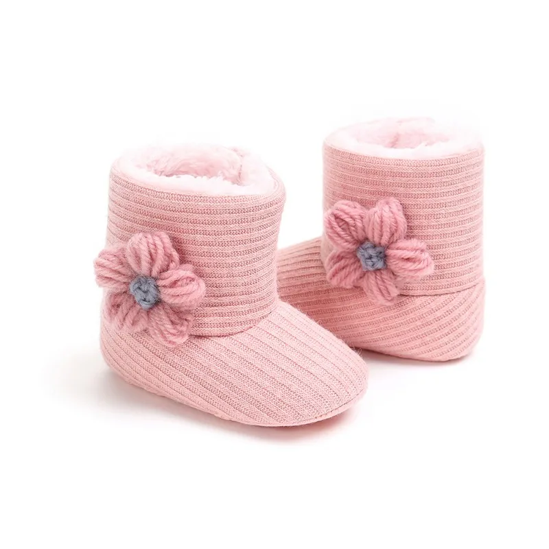 

WEIXINBUY Baby Girls Newborn Winter Warm Knit Boots Toddler Infant Soft Sole Shoes Flower Baby Shoes 0-18M