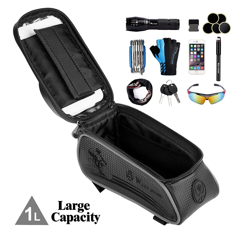 Cheap WEST BIKING Waterproof Bicycle Bag MTB Mountain Road Bike Frame Bag Touch Screen Phone Case Storage Basket Cycling Accessories 3