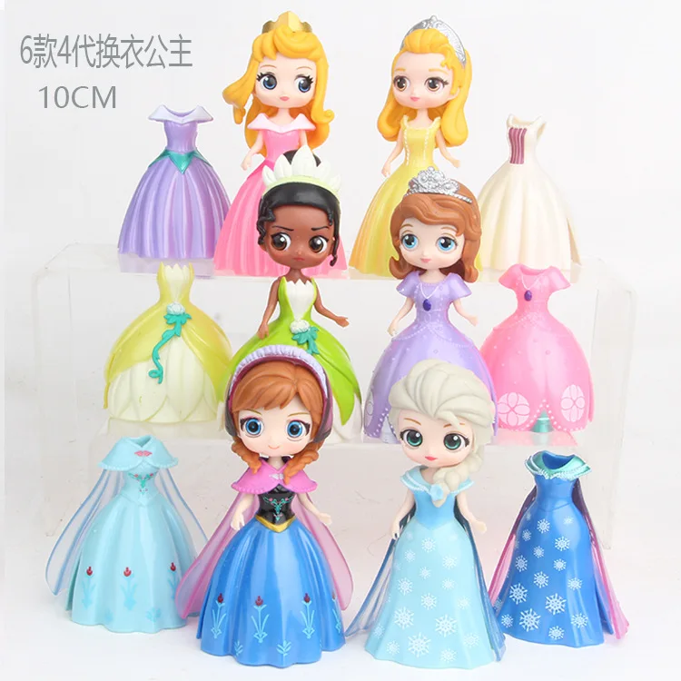 

Princess Doll Elsa Anna Sofia Amber Aurora Tiana Q Version PVC Figures Toys Dolls Set 6princesses with 12 Dressess