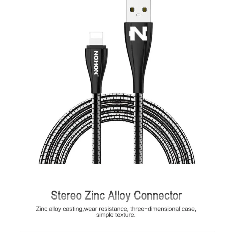 NOHON для iPhone 8 7 6 6S Plus 5 5S USB кабель металлический 8-контактный кабель для зарядного устройства для iPad Mini Быстрая зарядка данных синхронизировать мобильный телефон кабели
