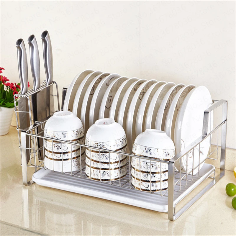  304 Stainless Steel Dish Rack Tableware Dishwashing Drain Rack Kitchen Cutlery Storage Box Shelf Ki - 4000006495978