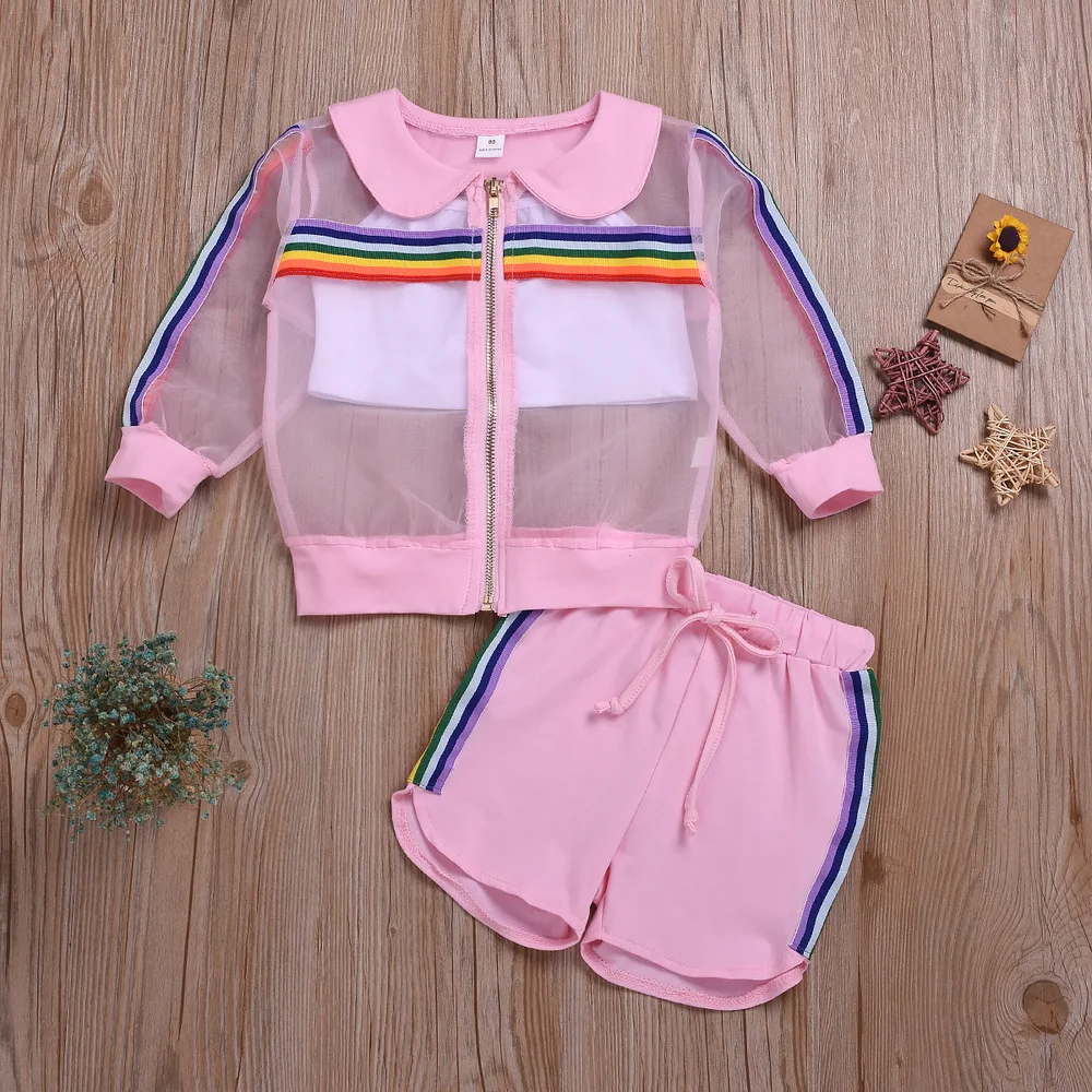3Pcs Toddler Girl Clothes 2019 Summer Kid Rainbow Sun Protection Clothing Vest Shorts Children Set Outfits Sports Suit For Girls (4)