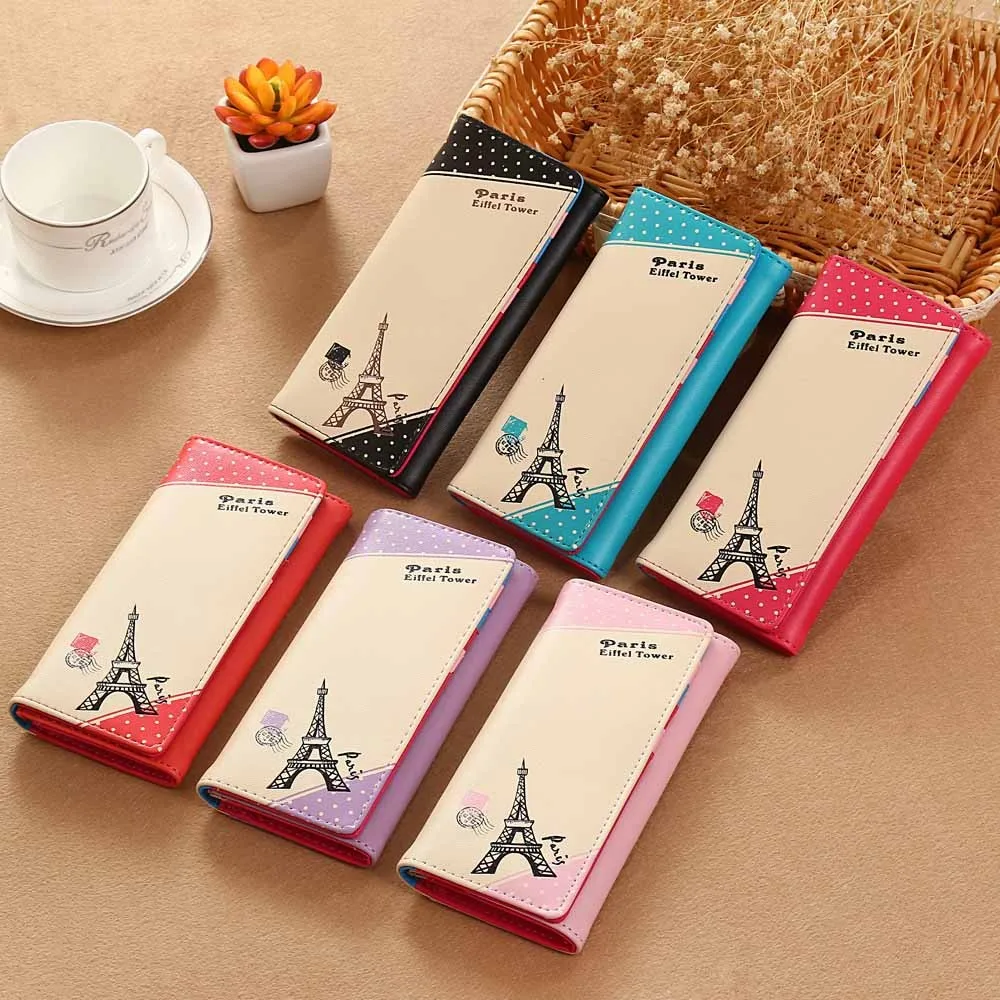 Женская сумка, Париж, Эйфелева башня, на застежке, кошелек для монет, Длинный кошелек, держатель для карт, сумочка