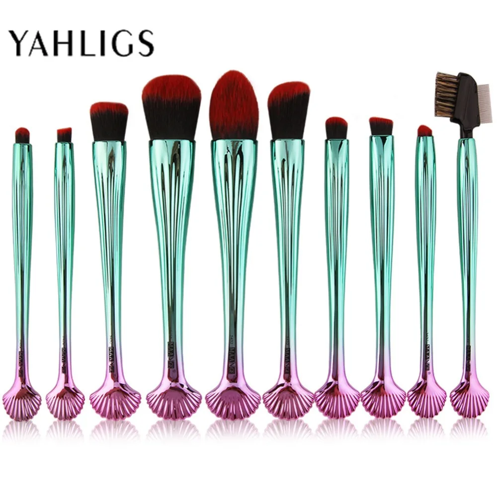 YAHLIGS Green/Sliver/Golden/Colorful Handle Synthetic Makeup Brush Kit 10pcs Set Wholesale YA06 | Красота и здоровье
