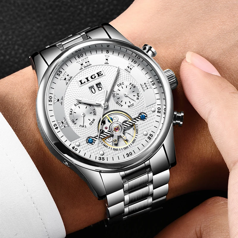 

2018LIGE Mens WatchesTop Brand Luxury Men's Automatic Mechanical Watch Men's Fashion Business Waterproof Watch Relogio Masculino