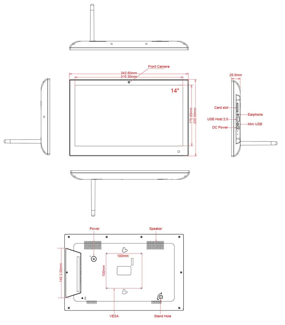 14 дюймов Android 5,1 RJ45 мульти Интерфейс Android панель ПК