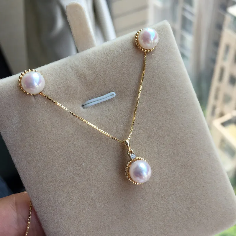 

Women Gift word 925 Sterling silver real Akoya natural seawater pearl earrings round pearl pendant to suit