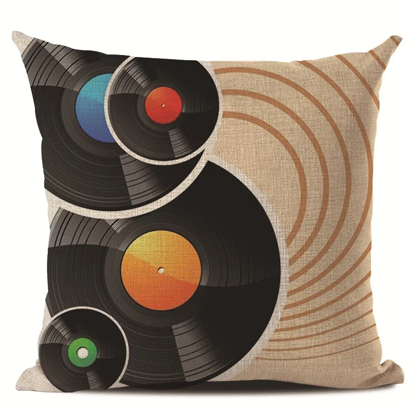 Circle Printed Musical Elements Cushion Cover 45x45cm Linen Geometric Throw Pillow Covers Lines Pillowcase Cushions Home Decor