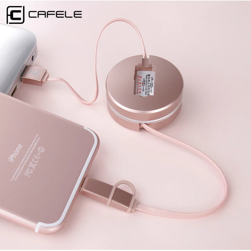 Cafele выдвижной портативный 2 в 1 USB кабель для iPhone XS Max 8 7 6 plus Micro USB кабель для зарядки USB кабель для iPhone 6 7 8 XS