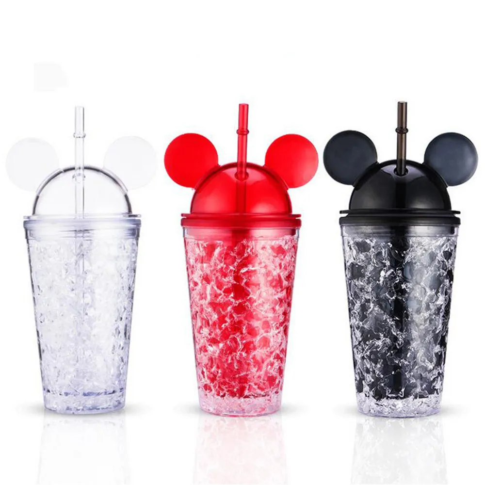 Creative summer ice water bottle 450ml double layer plastic cool