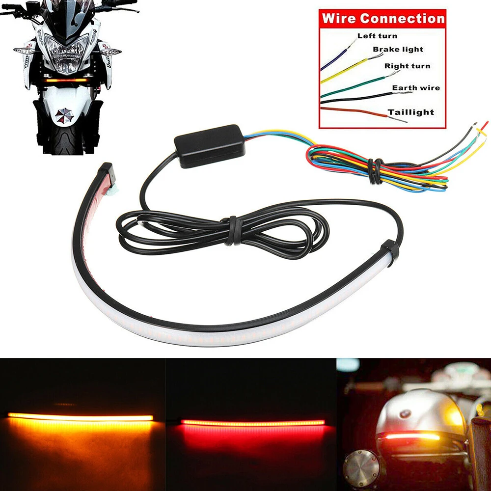 Стоп-сигнал для мотоциклов поворотник светодиодный гибкий фонарь полоса мото номерной знак свет мигающий Хвост стоп-полосы огни мото лампа