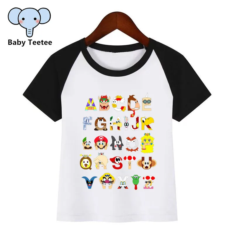 Boys Girls Sesame Street/Mario/Pokemon/Star Wars Alphabet Cartoon T-shirt Children Funny Tshirt Kids Summer Tops Baby Clothes - Цвет: a190B