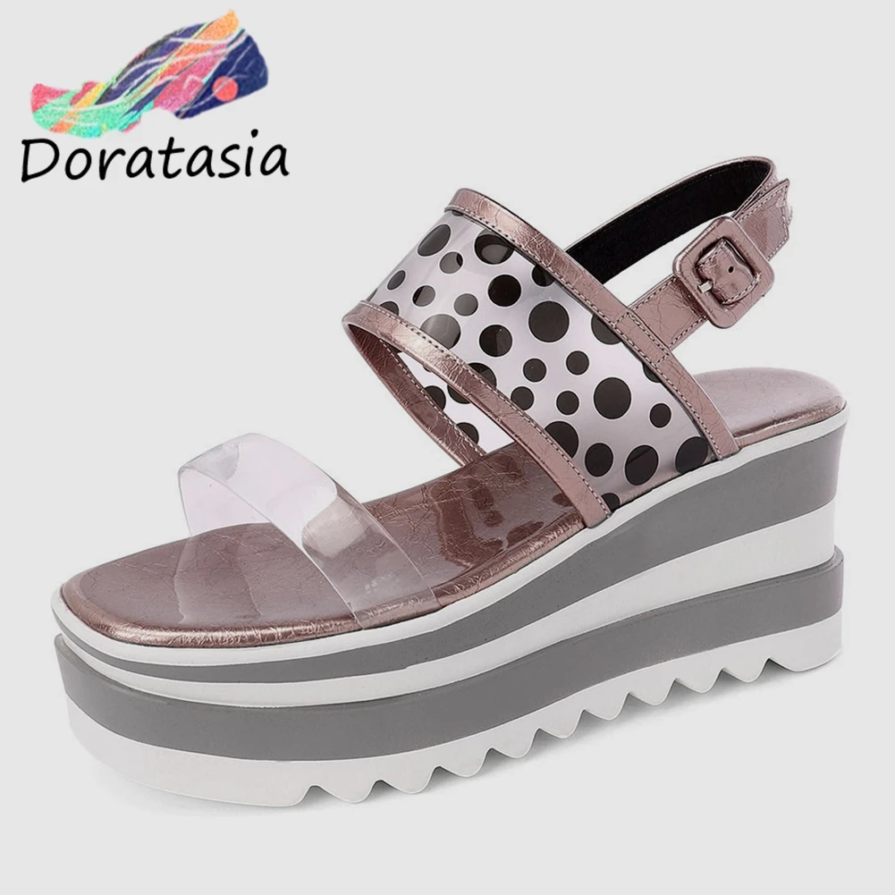 

DORATASIA 2019 Brand New Polka Dot Ladies Wedges High Heels Platform Women Shoes Woman Casual Party Ol Summer Sandals