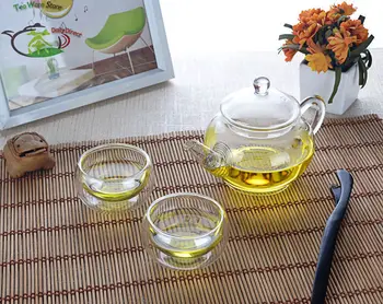 

1x 3in1 Mini Tea Set -Heat Resistant Glass Kungfu Teapot Flower Tea Pot w/Infuser 260ml + 2x 30ml Double Wall Cups