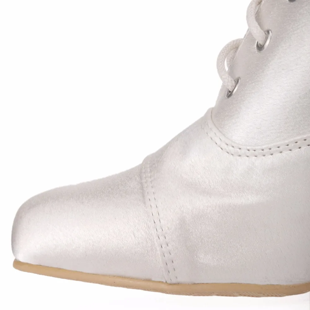 MB-039 женская обувь цвета слоновой кости зимняя обувь до колена для невесты вечерние атласные свадебные сапоги с круглым носком на низком каблуке со шнуровкой