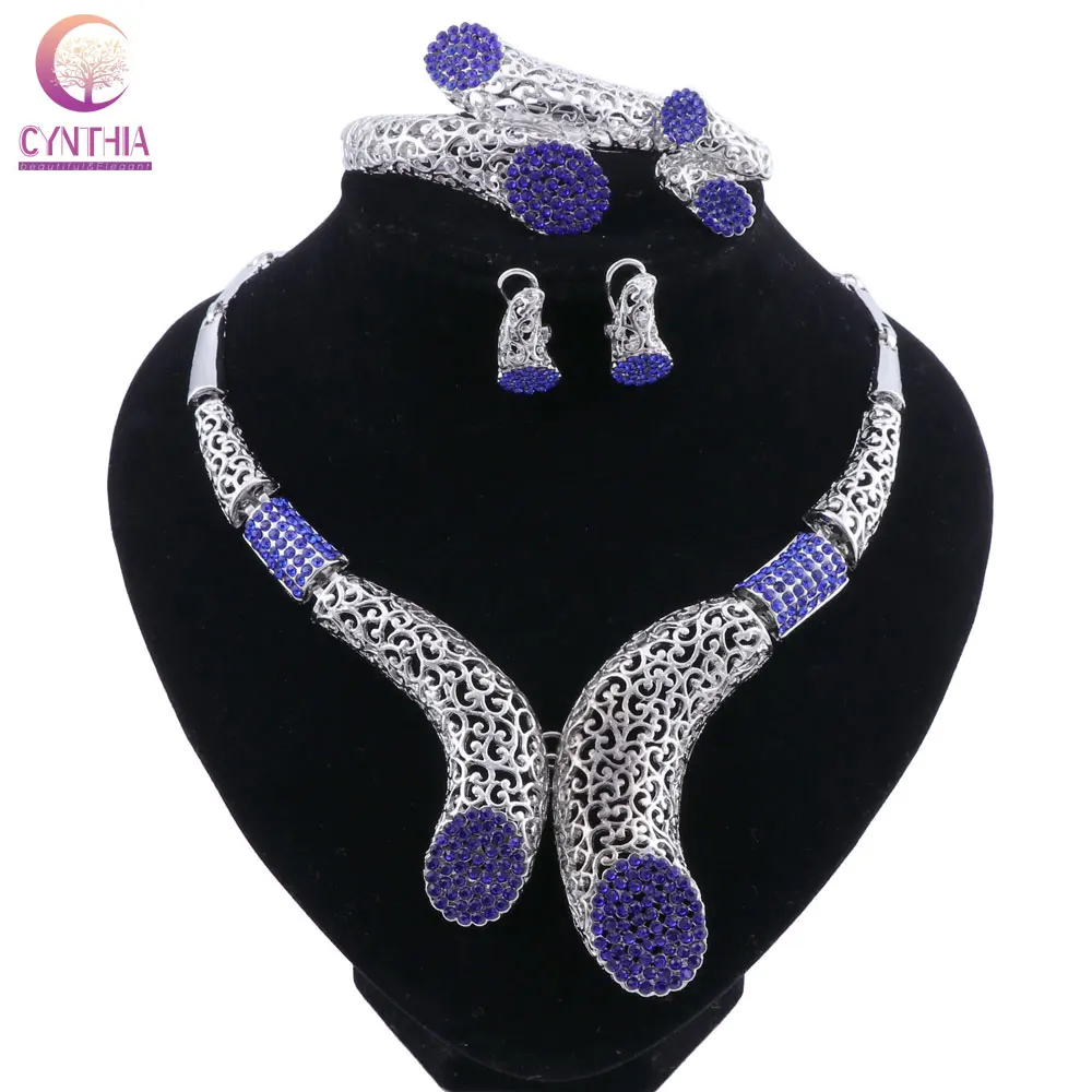 

CYNTHIA Silver Plated African Beads Jewelry Sets For Women Party Nigerian Bridal Crystal Classic Necklace Accessories
