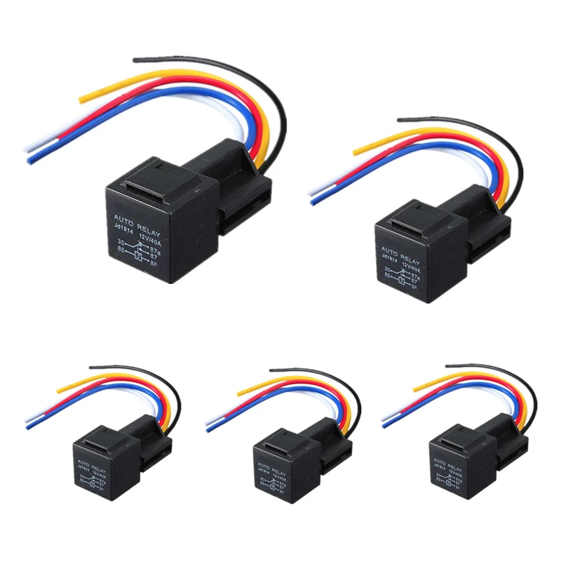 5pcs 12v 30 40 A Amp Car Auto Relay With Wiring Harness