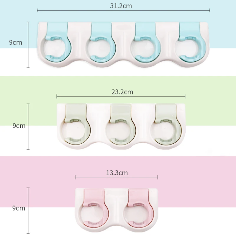 Basupply 1 pc Nail-free Mop Clips Strong Adhesive Hanging Hook Bathroom Storage Wall-mounted Broom Rack ,