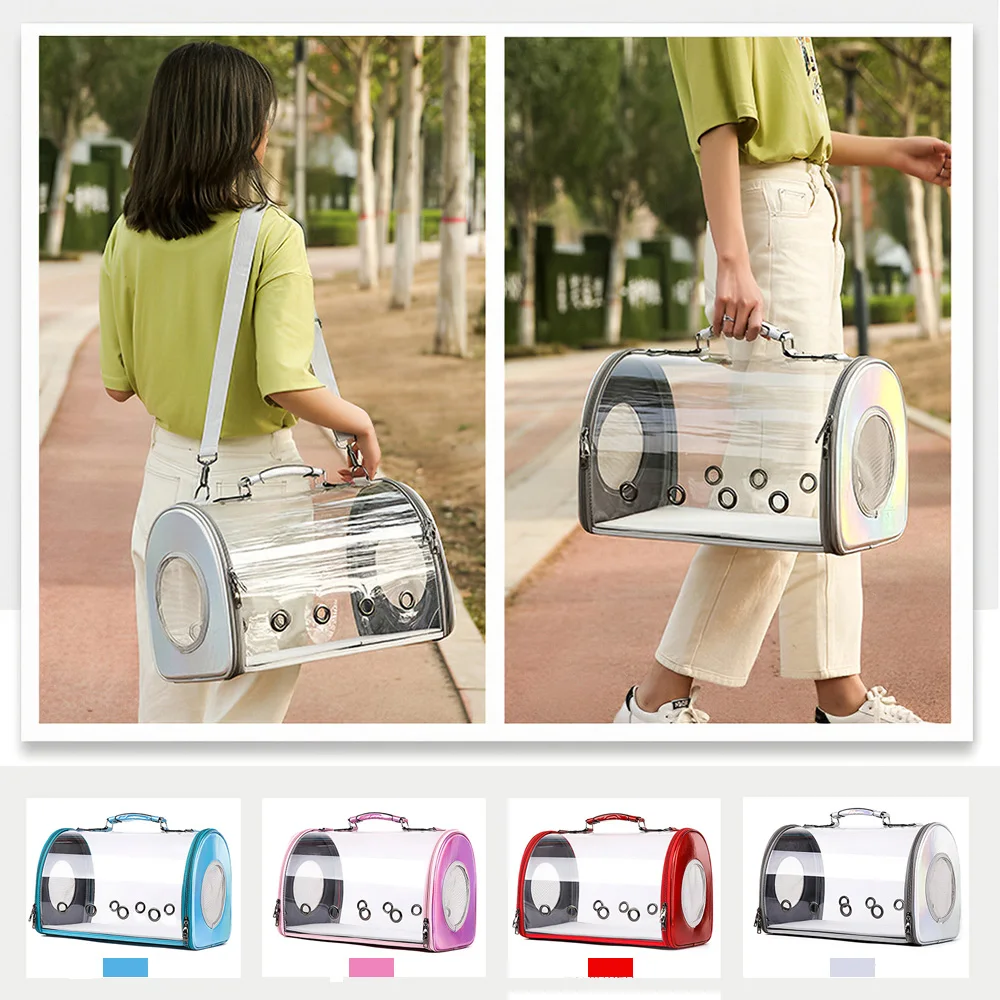 Full Transparent Pet Carrier Aslant Dog Bag Travel Dog Carrier PU Leather Pet Handbag for Outdoor Hiking Camping Pet Accessories