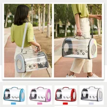 Full Transparent Pet Carrier Aslant Dog Bag Travel Dog Carrier PU Leather Pet Handbag for Outdoor Hiking Camping Pet Accessories
