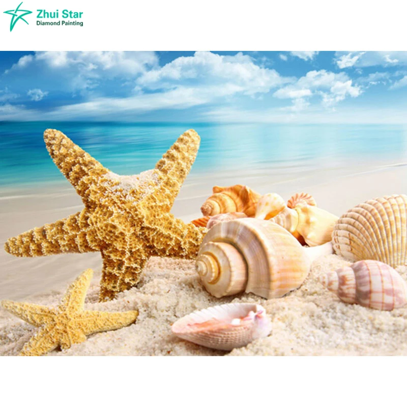 

Needlework Diamond embroidery sea Shell starfish scenery Diamond Painting Icon rhinestone Square diamond Home decoration Picture