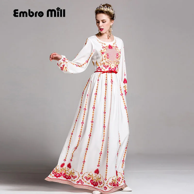High quality maxi dresses with flowers fashion runway retro royal print