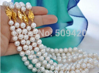 

Free shipping >>@ +>5pcs 9mm white round freshwater cultured pearl necklace 17inch