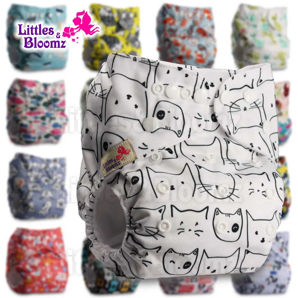 

Littles&Bloomz Baby Washable Reusable Real Cloth Pocket Nappy Diaper Cover Wrap suits Birth to Potty One Size Nappy Inserts