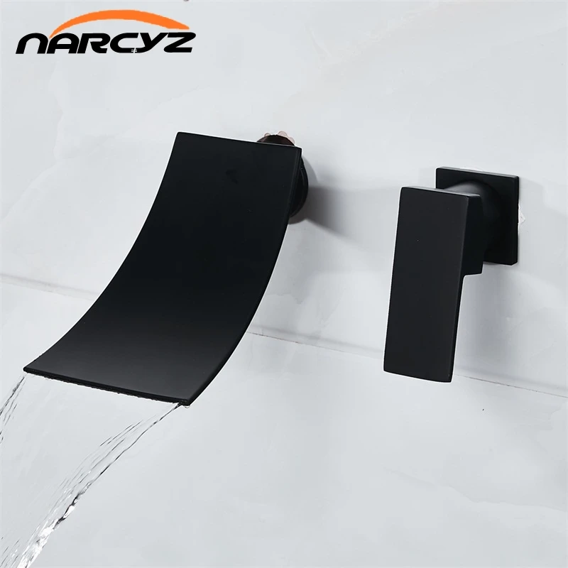 

Bathroom faucet Black Waterfall basin faucet Into the wall washbasin water tap Single handle Double hole basin faucet XR8226