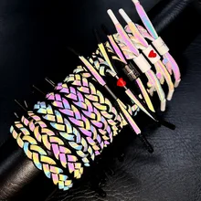 Fashion love holographic reflective bracelet student couple weaving lace color hand rope hot sale