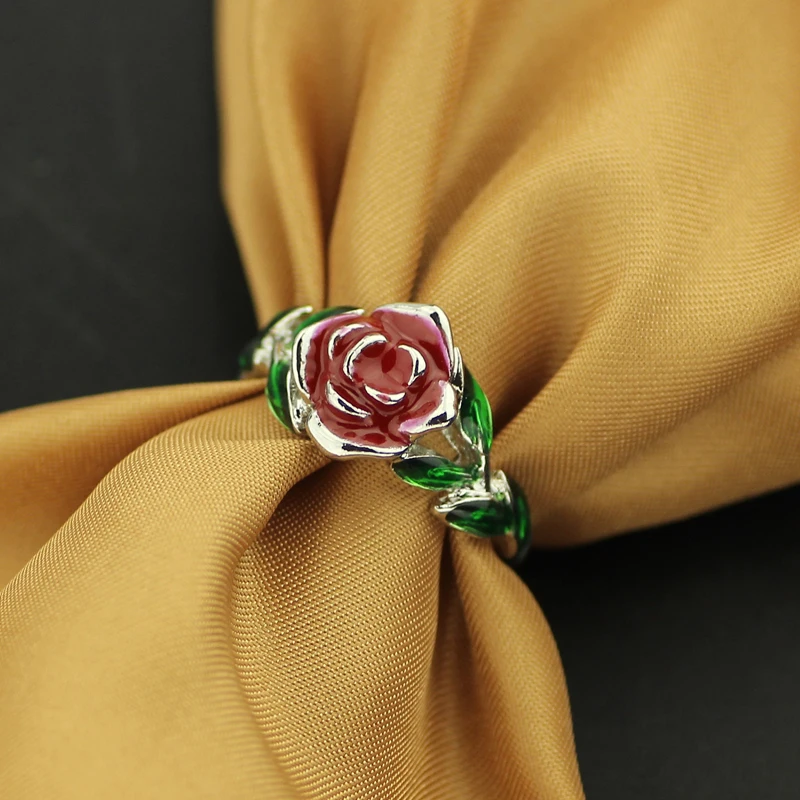 Красота и кольцо зверь красный зеленый эмаль ювелирные изделия Роза Свадебные Кольца для женщин Красота и чудовище викторианские украшения